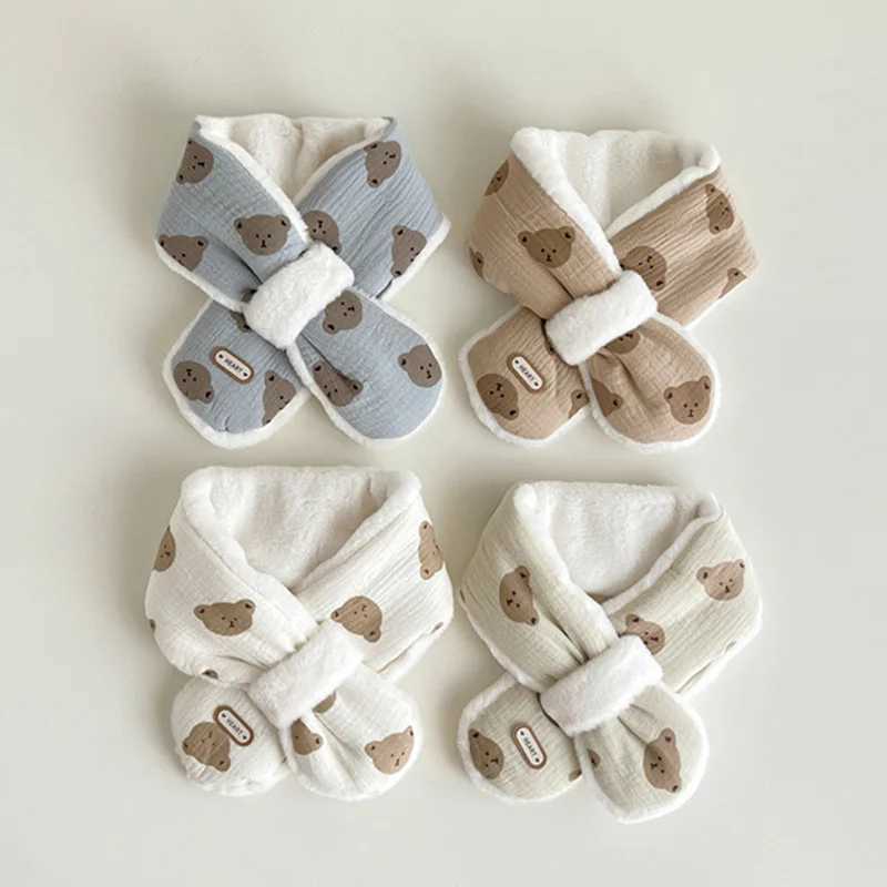 Scarves Wraps Korean Baby Winter Scarfs for Girls Boys Bear Fleece Children Neck Warmer Cross Warm Kids Scarves Baby Accessories 1-6Y H241213