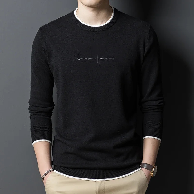 Fashion ner Knit Pullover Sweater Men Crew Letter Printed Slim Fit Autum Winter Navy Casual Jumper Clothes 241213