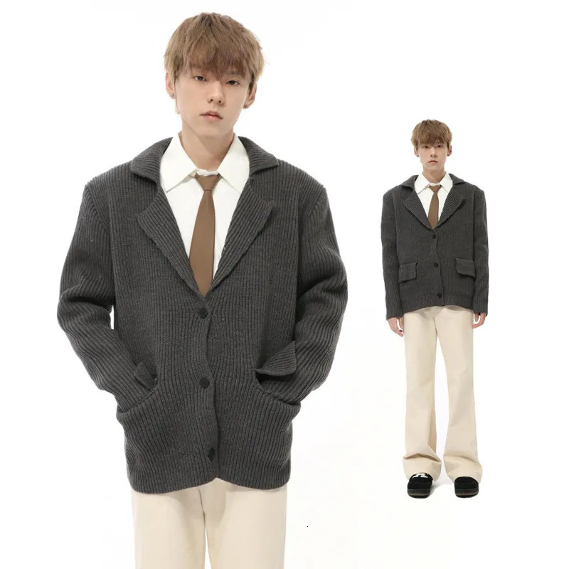 Korean mens cardigan solid color single breasted loose knit autumn fashion lazy light y knitted sweater jacket 241213