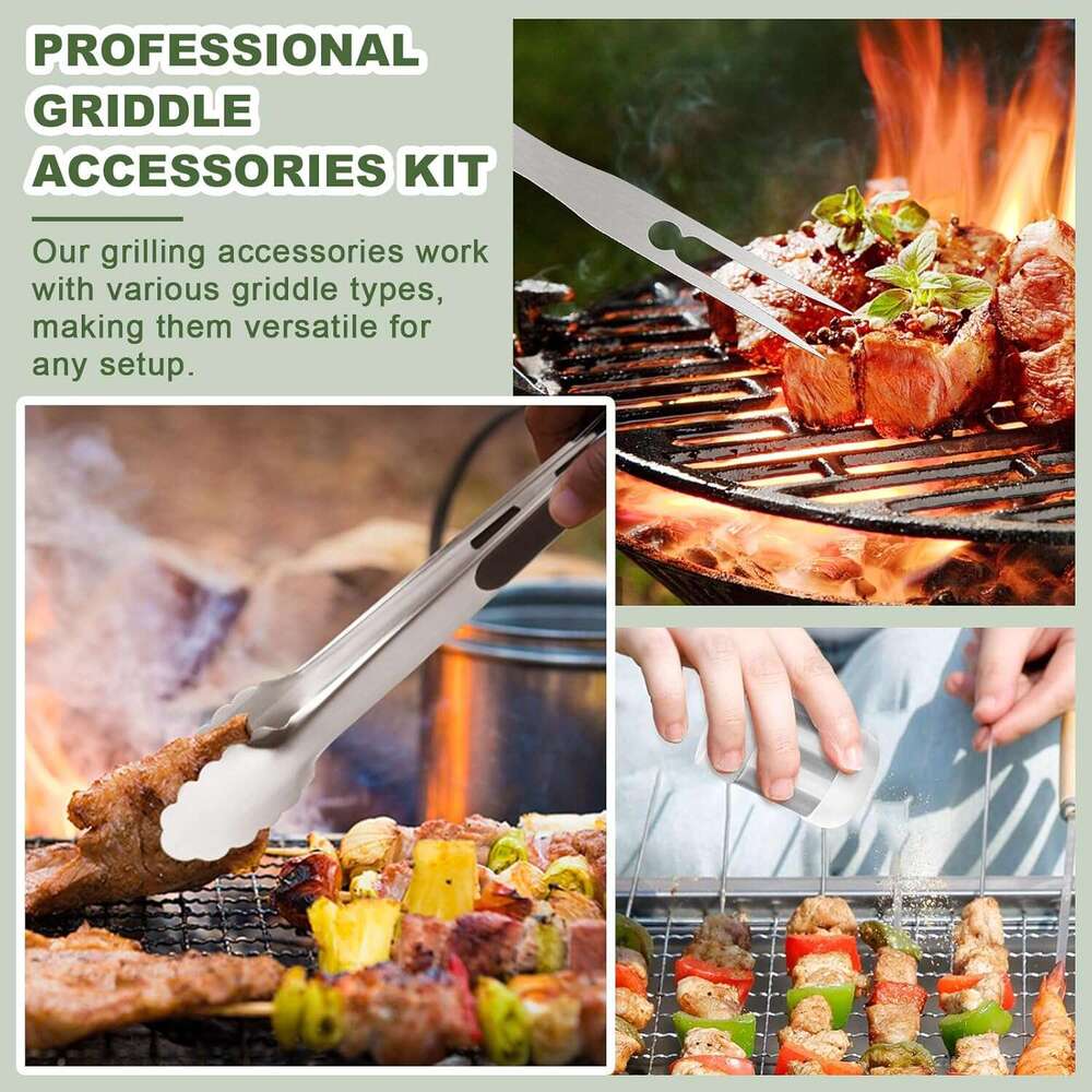 Griddle Kit, Upgraded Flat Top Accessories Blackstone and Camp Chef, Grill Spatula Set with Enlarged Spatulas, Basting Cover, Iron Smash Burger Press 