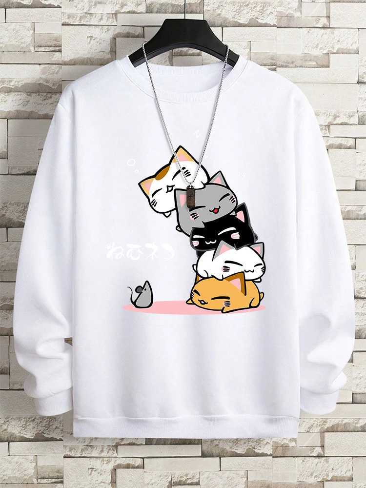 Cute Stacked Cats Sleep Man Hoody Hip Hop Fitness Pullover Vintage Oversize Casual Sportswears Autumn Thicken Clothing Women W241213