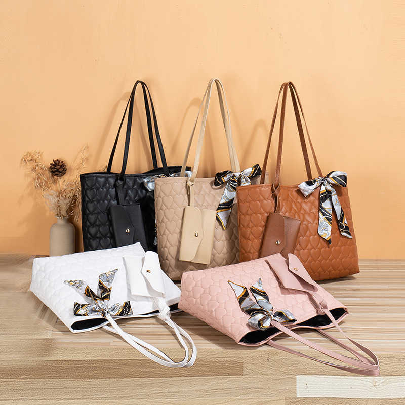 Silk scarf tote bag new fashion trend love embroidery solid color large capacity mother and child handbag