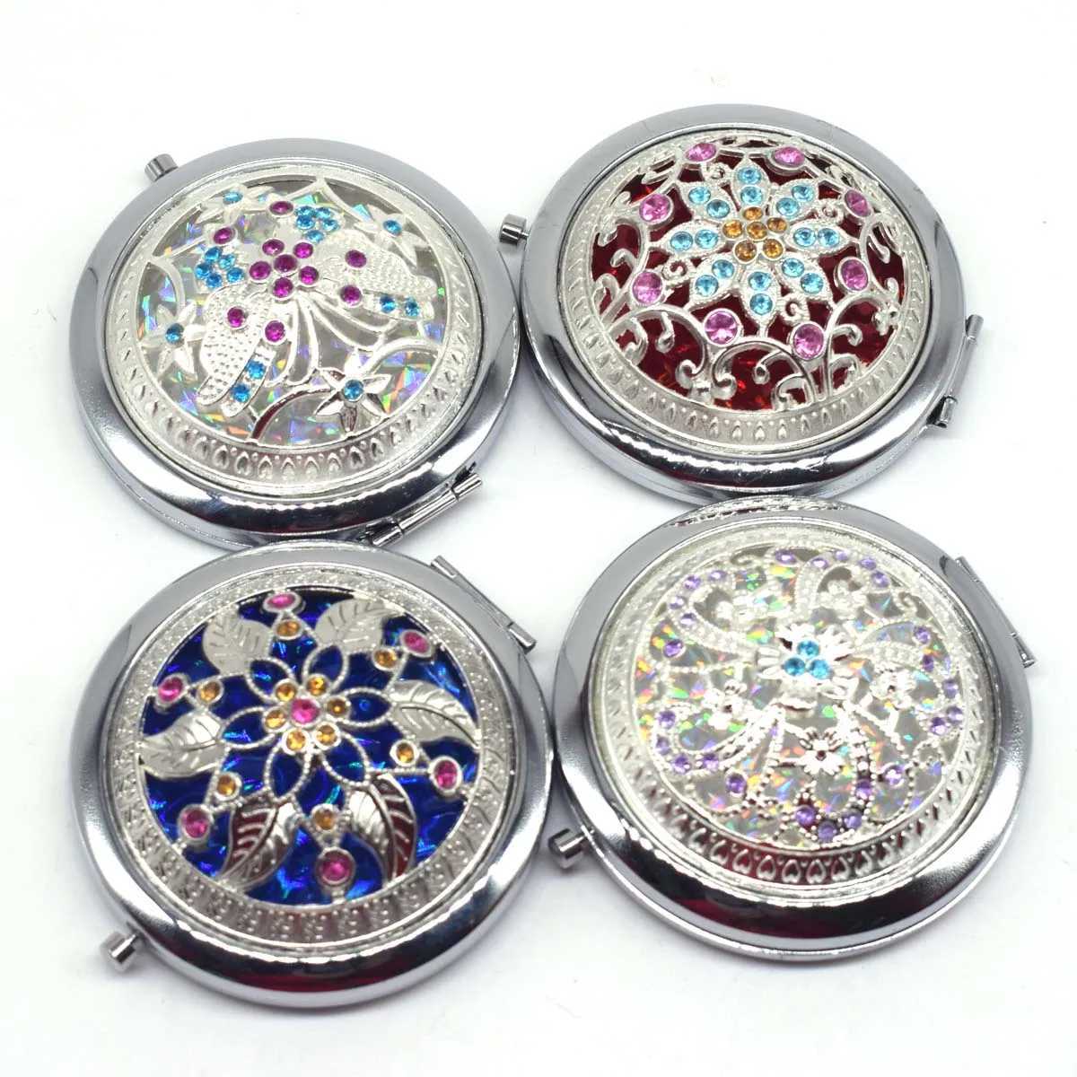 Vintage Silver Hollow Pocket Mirror Mini Women Girls Metal Double-Side Folding Cosmetics Mirrors for Personalized Wedding GiftsXJ241213