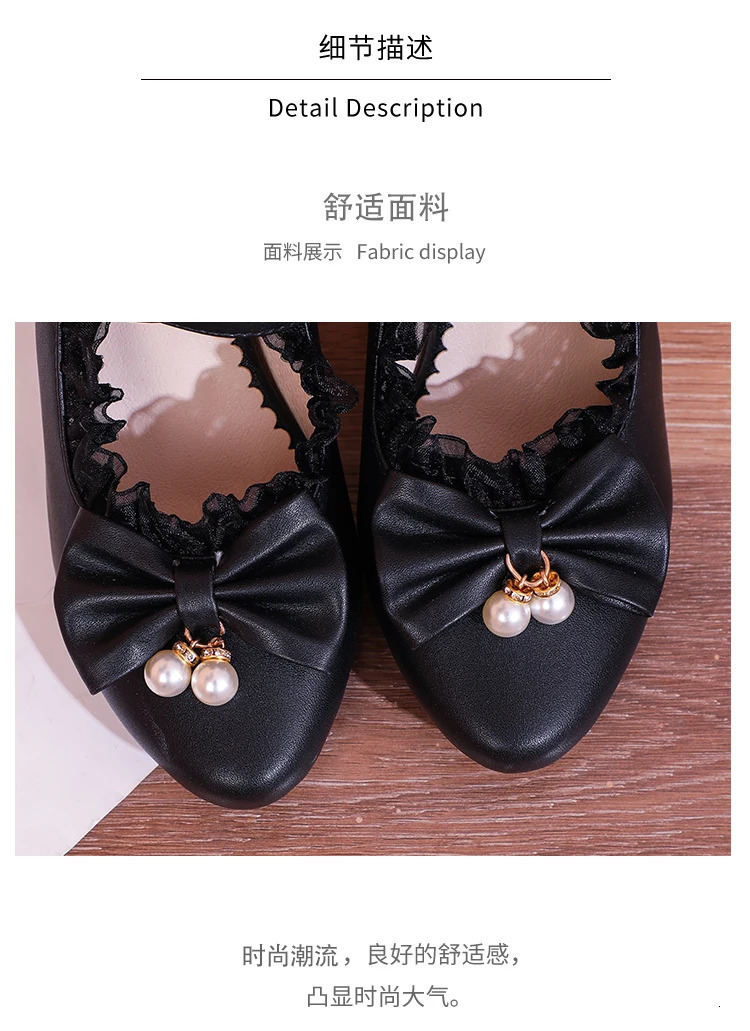 40-43-45-48-50 Large size Lolita style high heels 5cm high round toe crossed with thick heel flat cute bow flat black transformer princess shoes 24121