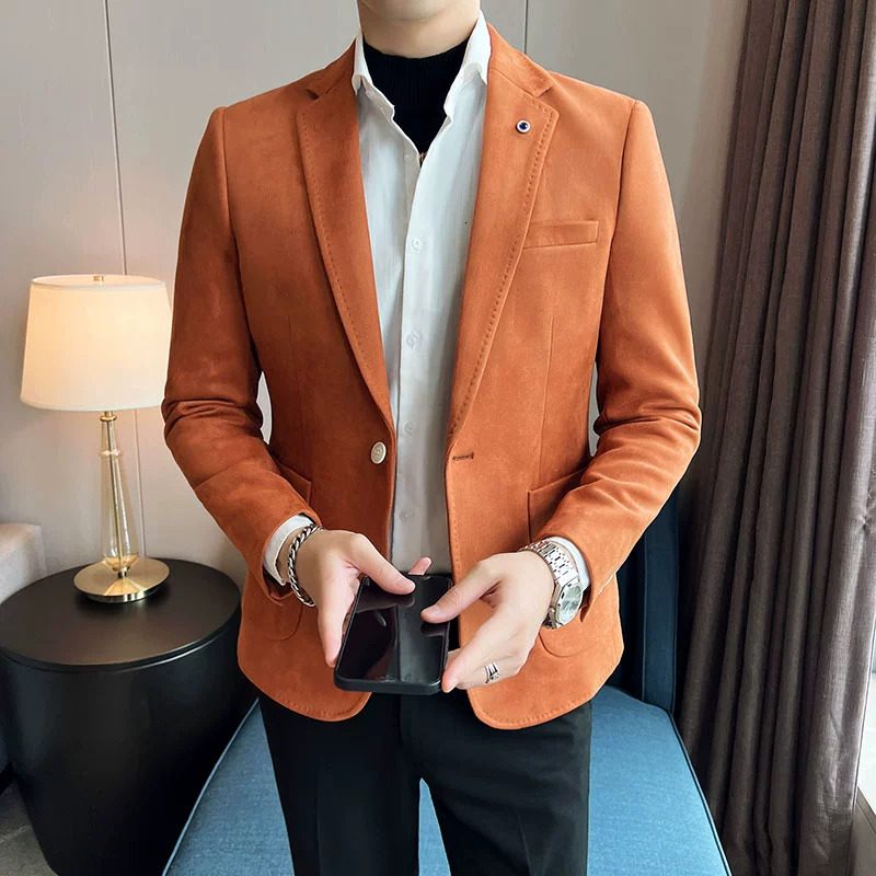New Fashion Men's Slim Fit Deerskin Veet Elegant Blazer Coat Business Casual Wedding Plus Size Suit 4Xl-S