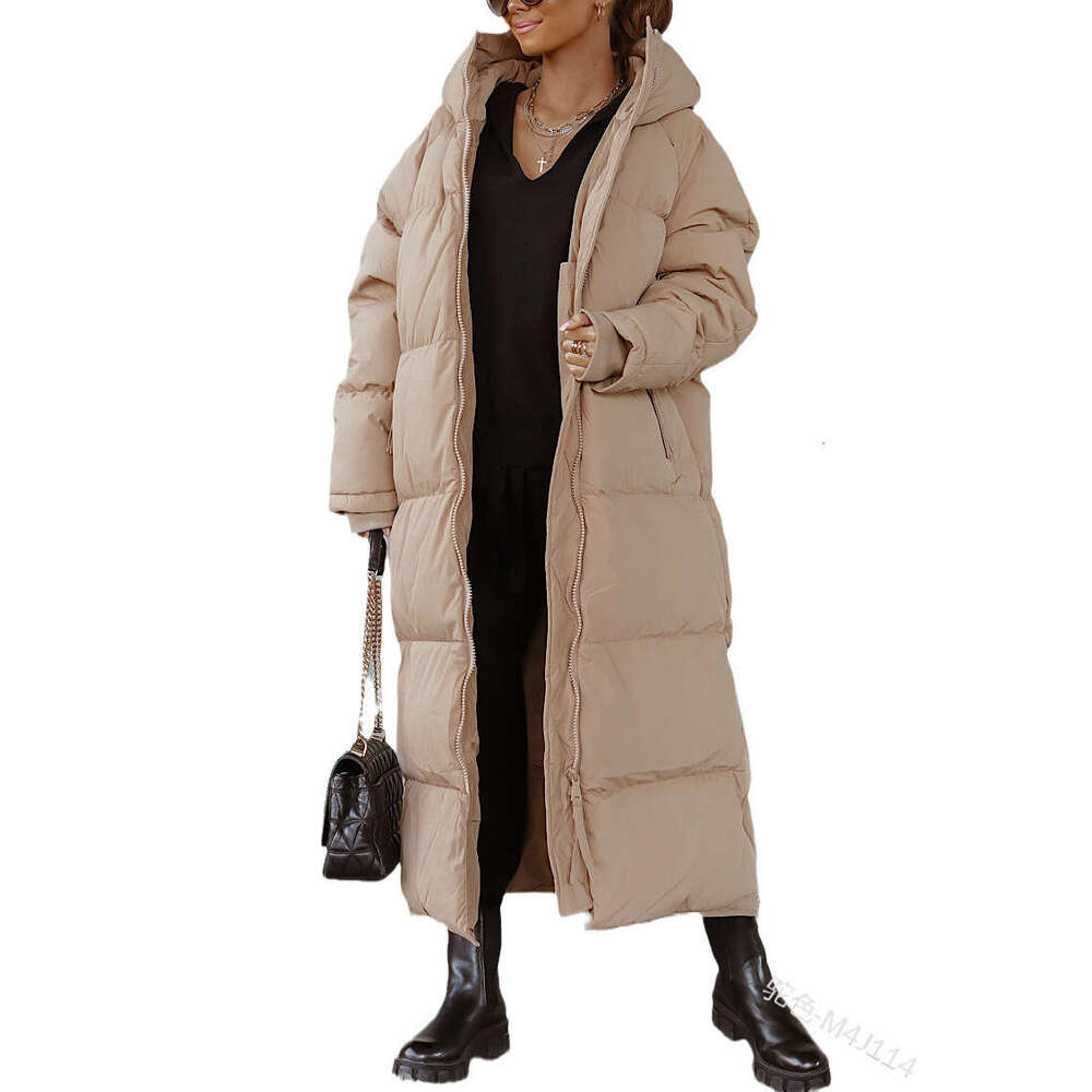 European And American Style Women's New Product Hooded Solid Color Casual Warm Zipper Long Sleeved Jacket Cotton Clothing Fashionable Quality Cla