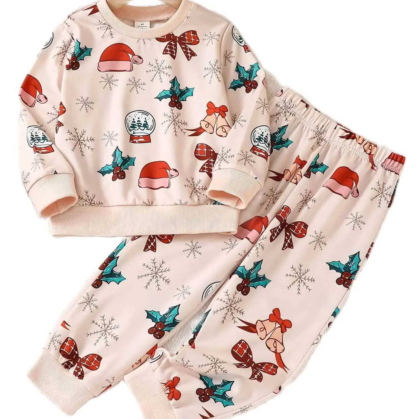 Childrens Spring/Autumn Fashion Girls 2 Christmas Set Top+Trouser Apricot Tree W241213