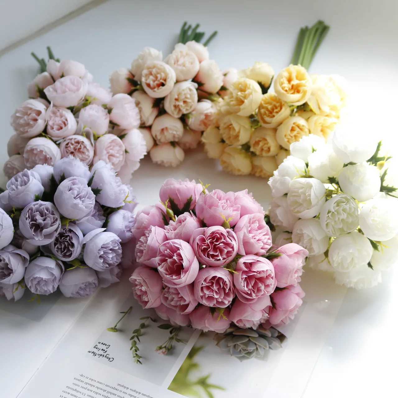 27 Heads Rose Pink Peony Artificial Flowers Silk Bouquet Roses Fake Flower for Table Vase Arrange Home Wedding Decoration FlowerXJ241212