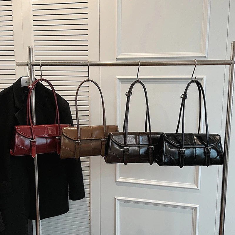 High end Burgundy Oil Wax PU Leather Bottom Bag Elegant Womens Magnetic Buckle Shoulder Bag Womens Handbag 241205