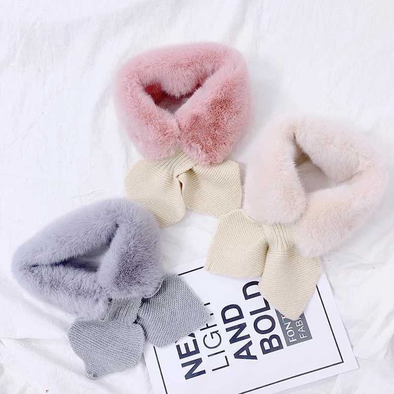 Scarves Wraps Korean Winter Children Scarf Cute Cold-Proof Kids Neckerchief Solid Color Warm Plush Baby Boys Girls Knitted Bib H241213JCB6