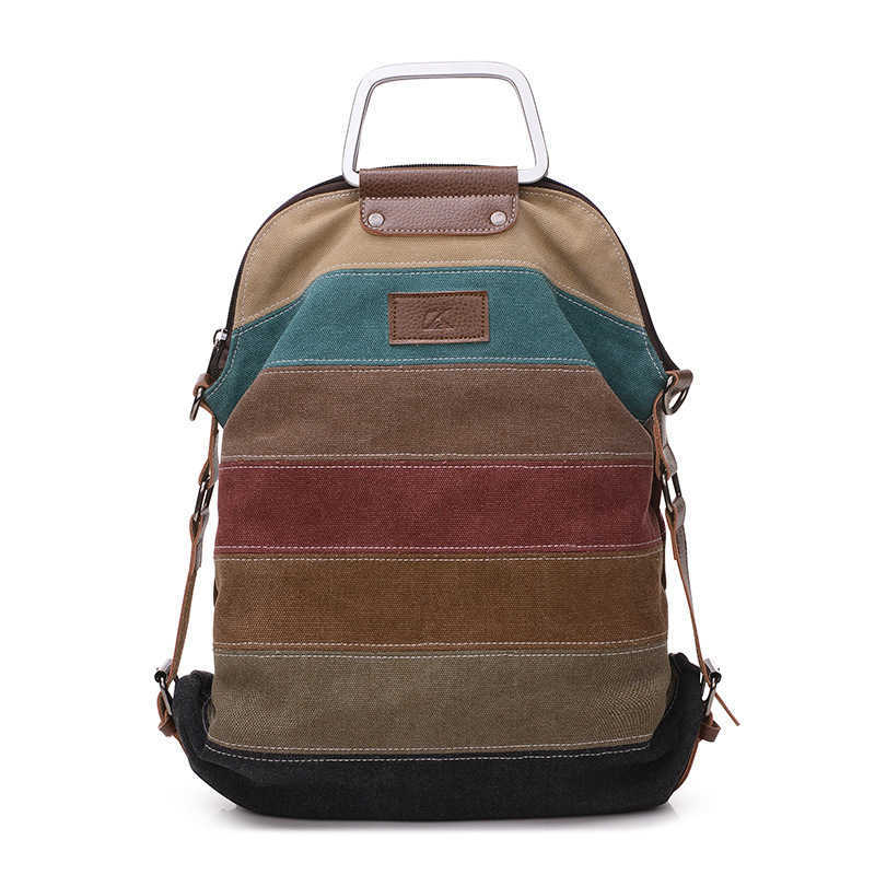 Color contrast Shoulder Messenger Bag Korean women's Canvas Backpack large capacity portable three-way bag multi-functional Backpack 241215
