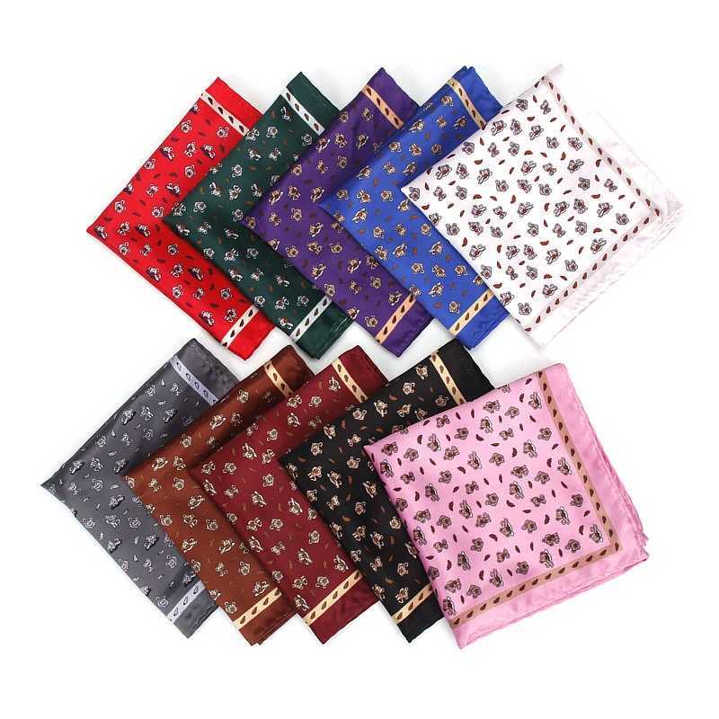 Mens Handle Head Retro Animal Printed Pocket Square Polyester Silk Soft Hanki Wedding Party Business Chest Towel Hanki W241213