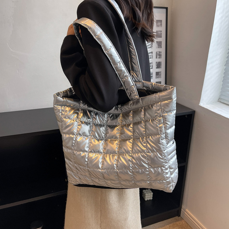 Puffer Tote Bag for Women Large Quilted Puffy Handbag Lightweight Satchel Purse Shoulder Bags for Work Travel Gym Shop Diagonal Span Tote Trend