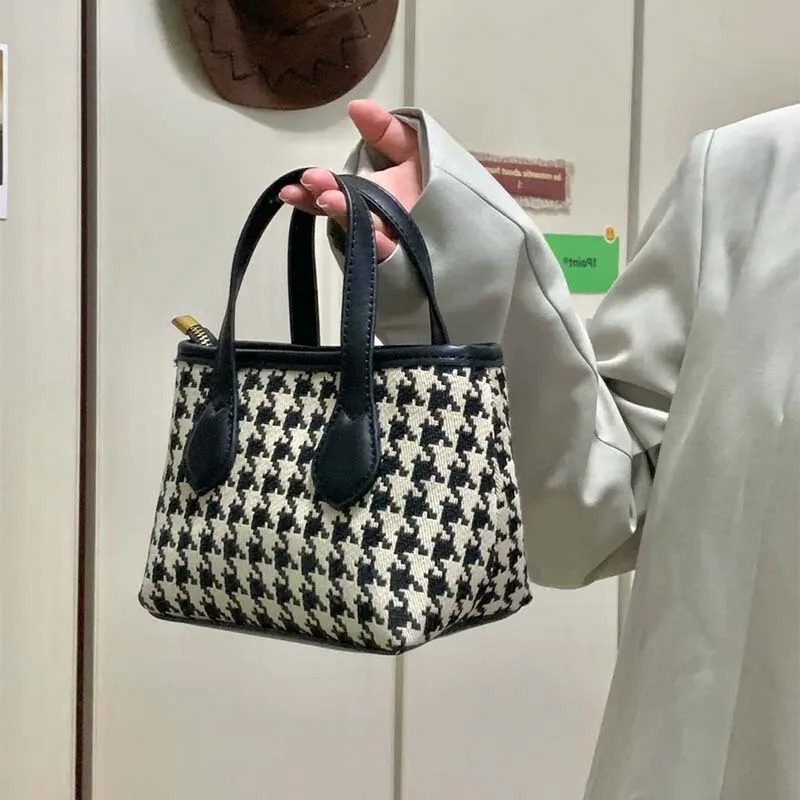 Winter New Thousand Bird Grid Small Bag Women's Vegetable Basket Handbag Mobile Phonesmall And Versatile One Shoulder Crossbody