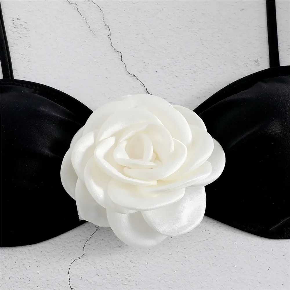 Sexy Flower Bandeau Swimwear Thong Bikini 2025 Women Lace-up Swimsuits Swimming Bathing Suit Brazilian Bikinis Set Mujer BiquiniXJ241212
