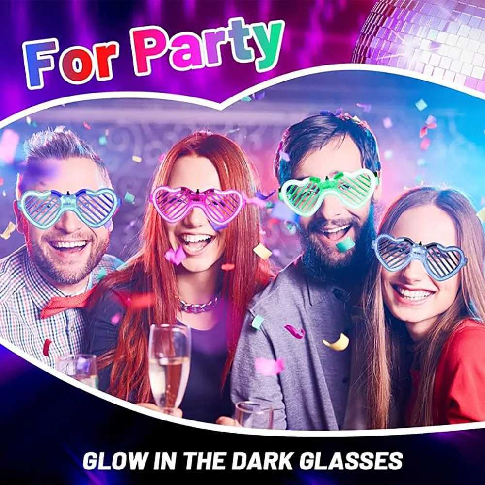 Sunglasses 5/10/20/30Pcs Glow In The Dark Glasses Heart Shaped LED Light Up Sunglasses Glow Neon Party Favor for Kids Adults Party Supplies H241213
