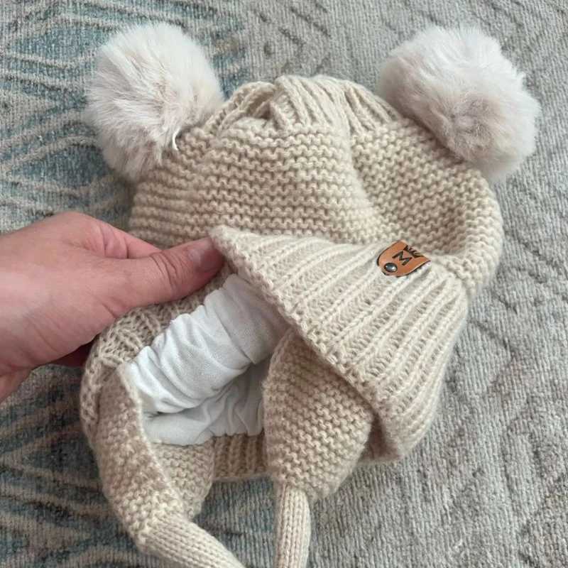 Winter Baby Hat Windproof Toddler Bonnet Cute Pompom Knitted Hats Newborn Beanies Cap Outdoor Warm Infant Accessories 0-2 YearsXJ241213