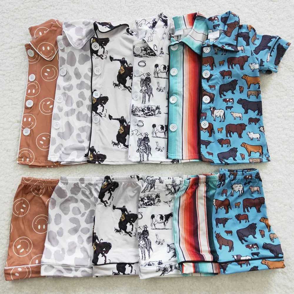 Wholesale Summer Children Nightclothes Baby Boy Girl Cardigan Sleepwear Set Shorts Infant Western Pajamas Nightwear Outfit W241213