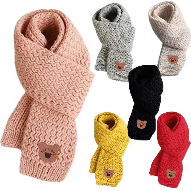 Scarves Wraps Cute Bear Baby Scarf Boys Girls Child Neckerchief Outdoor Keep Warm Fall Winter Knit Scarves for Kids Korean Babies Accessories H241213