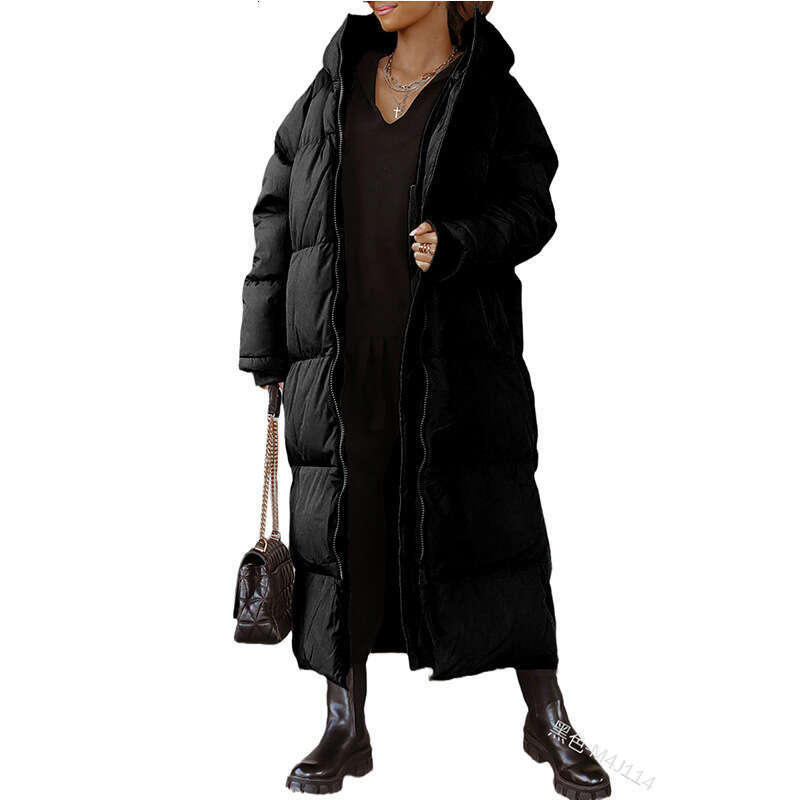 European And American Style Women's New Product Hooded Solid Color Casual Warm Zipper Long Sleeved Jacket Cotton Clothing Fashionable Quality Cla
