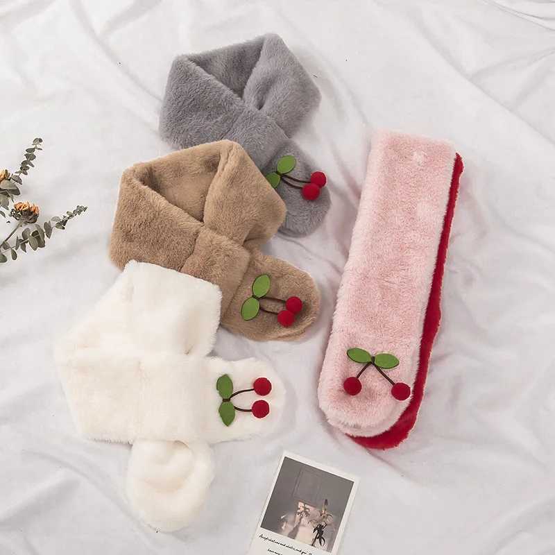 Scarves Wraps Cartoon Cherry Plush Baby Scarves Autumn Winter Warm Furry Infant Toddler Scarf Soft Thick Faux Fur Newborn Girl Boy Neckerchief H241213