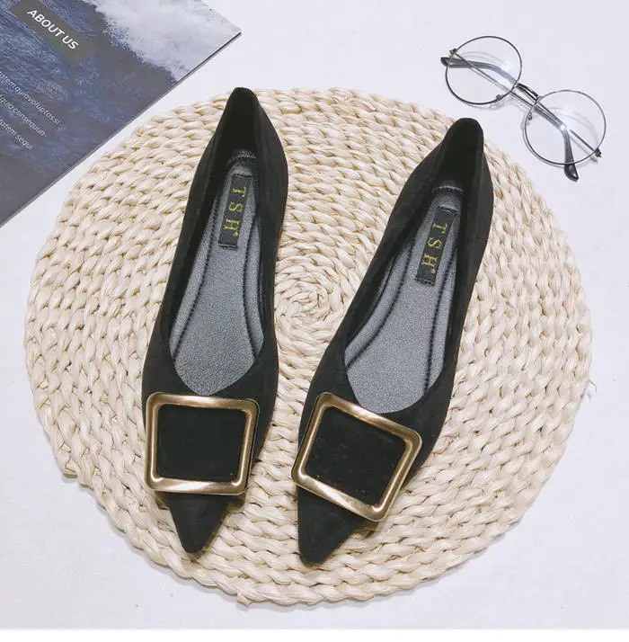 Womens flat shoes leather solid color size 31 32 44 45 dots toes fully matched basic simple womens work shoes flat bottom 241213