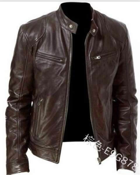 Men's New Style Stand Collar Slim Zipper Leather Jacket Fashionable Quality Classic