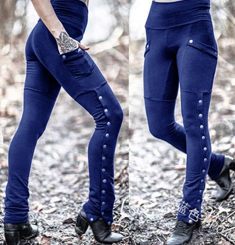 Fashionable And Handsome Women's Rivet Slit Sexy Design Small Leg Slim Fit Elastic Pocket Decoration Pencil Pants Fashionable Quality Classic