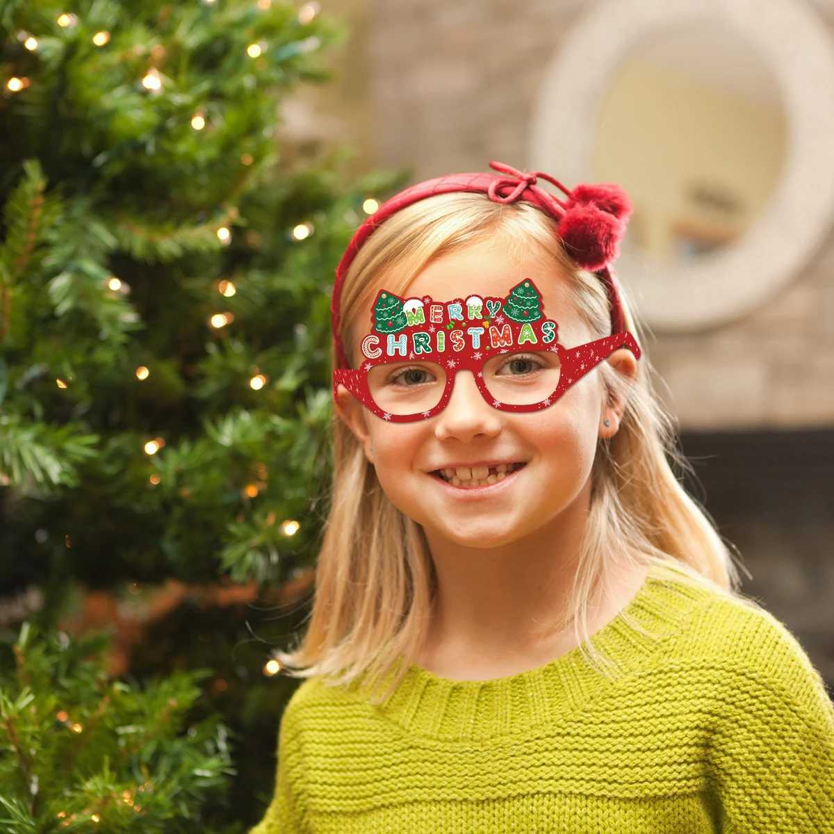 Sunglasses 6/12Pcs Cartoon Merry Christmas Paper Glasses Santa Claus Snowman Elk Xmas Tree Glasses Xmas Party Kids Gift Prop Supplies H241213