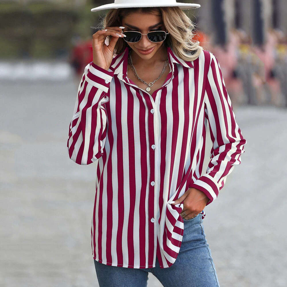 European American Clothing Spring Summer New Products, Versatile Blue Striped Shirts, Women's Trendy Clothing, Fashionable And Casual Temperament