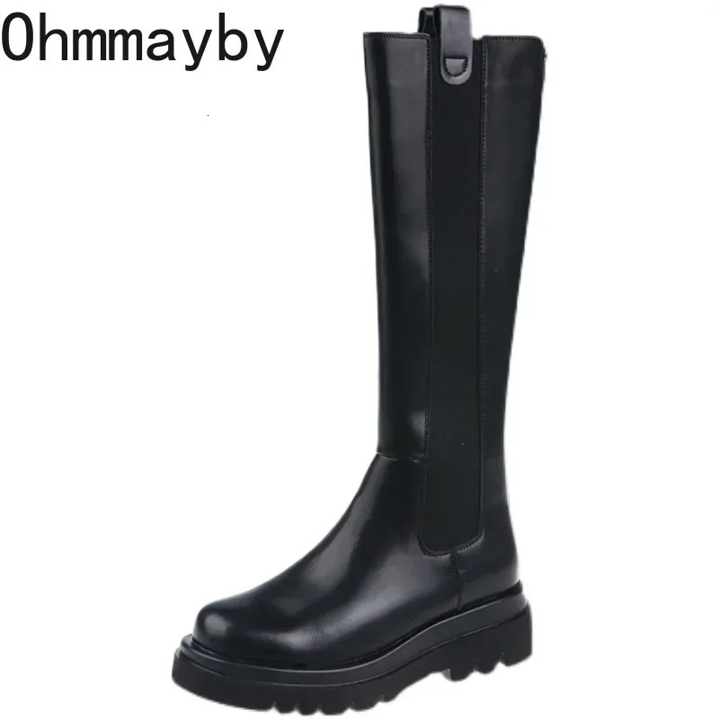 Platform Women Knight Long Boots Fashion Warm Fur Shoes Autumn Winter Square Heels Ladies Knee High Booties 241213