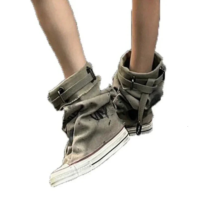 Women Canvas Sneakers Flats er Mid Calf Snow Boots Fashion Shoes Woman 2024 Trend Winter Punk Chelsea Boots Lady Shoes 241213