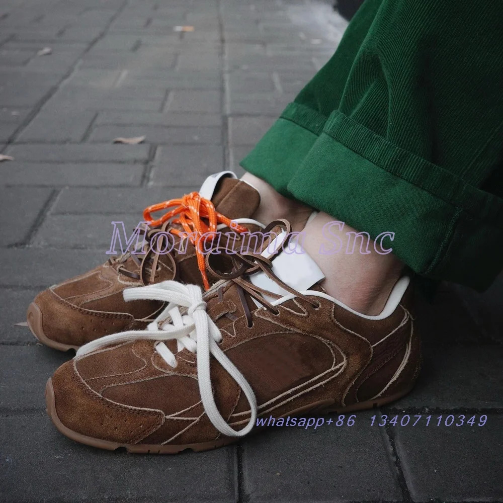 Round shoelaces mixed colors suede sneakers flat casual mesh sneakers brown er fashionable womens shoes ly arrived in 2024 241213