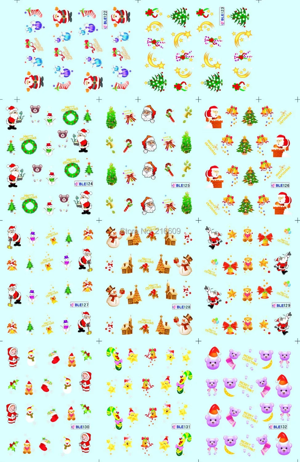 22 nail stickers/batch Bear Dad Christmas nail art stickers Snowman nail water transfer stickers Decoration BLE122-132 241205
