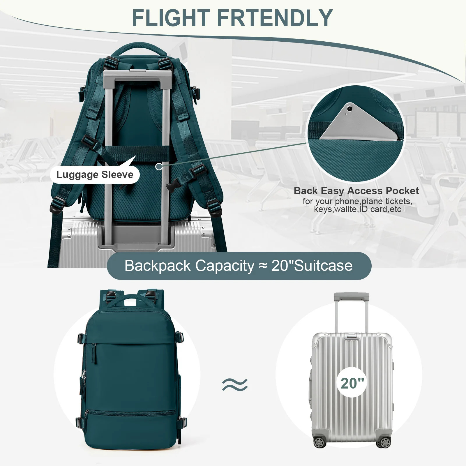 Waterproof Travel Backpack for Men Women Hand Luggage Ryanair Backpack 40x20x25 Cabin Bag 15.6 inch Laptop BackpackBussiness 241212