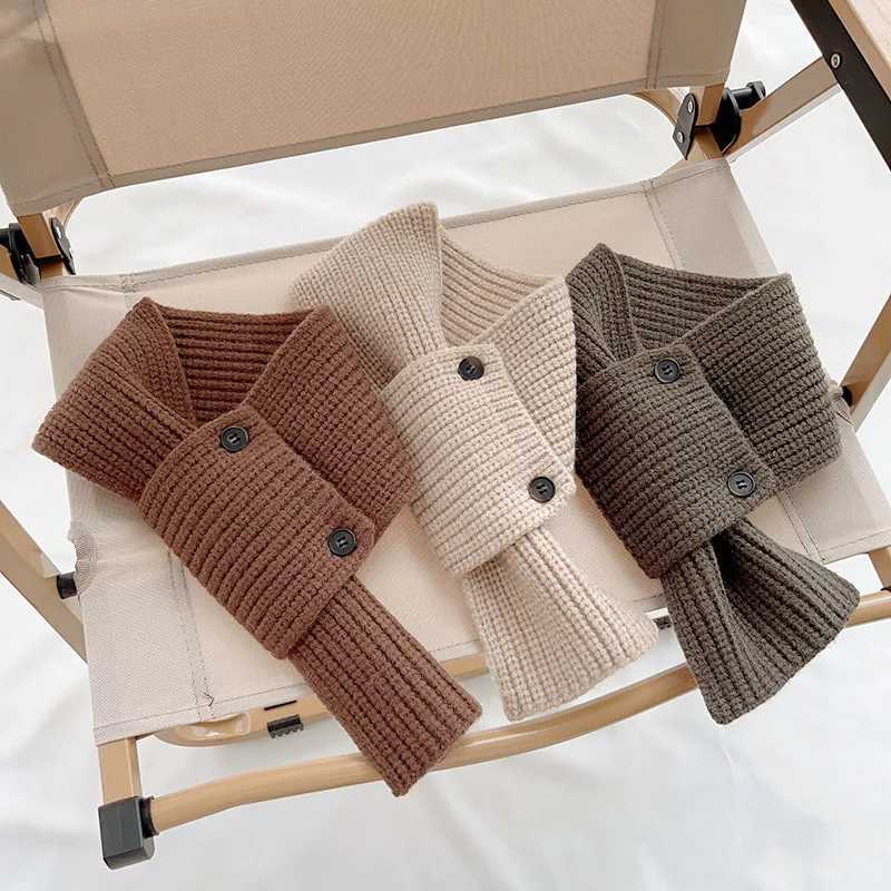 Scarves Wraps New Knitted Children Scarf Autumn Winter Kids Solid Color Cross Scarves for Girls Boys Warm Baby Neck Warmers Neckerchief H241213