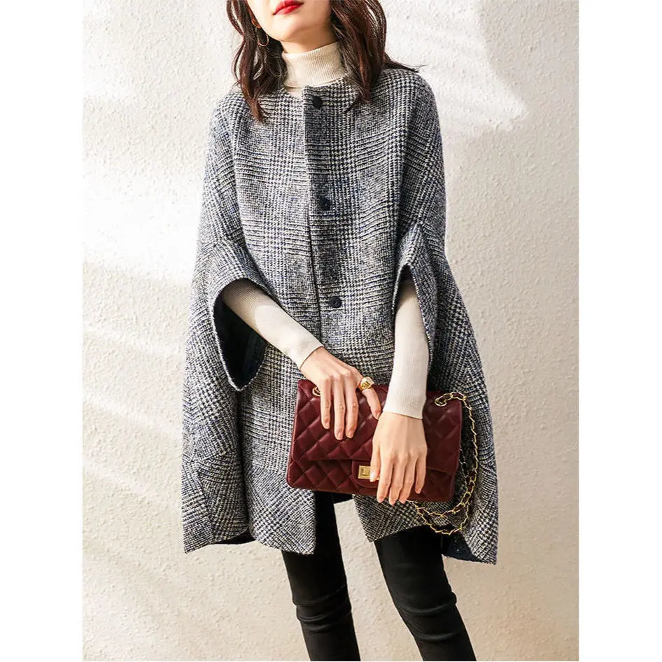 Blends Coat Autumn Women Fall Winter Wool Jacket Vintage Long Outwear Three Quarter Sleeve Elegant Mujer Thick Windbreaker 241213