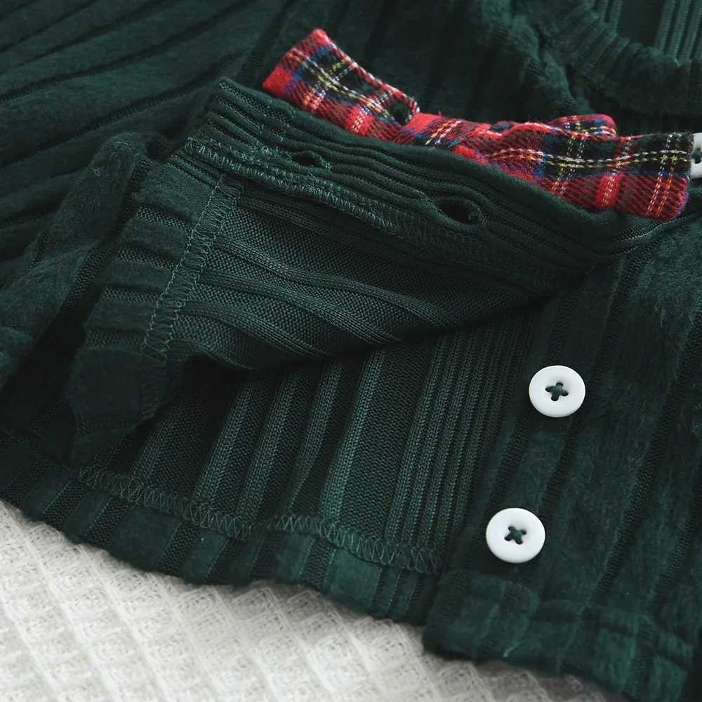 3-7 Years Girls Christmas Sets Bow Knitted Cardigan Coat and Red Plaid Print Vest Dresses 2Pcs Casual New Years Kids Clothes W241213