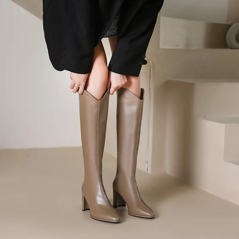 Women Boots Plus Size 43 Zipper Thick High Heels Simple Thick High Heels Autumn Winter Boots Knee High Boots autumn winter 241213