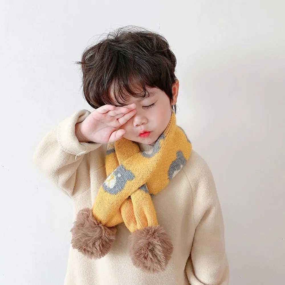 Scarves Wraps Children Kids Winter Knitting Scarf Boys Girls Thermal Neck Warmer Scarf Thickening Windproof Neck Cover Cross Scarf Neckerchief H241213