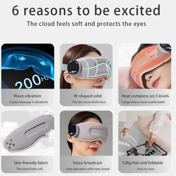 Eye Massager with Heat Smart Eye Massager for Migraines6 ModesHeat Compression Eye MassageHeated Eye Massager Foldable W241213