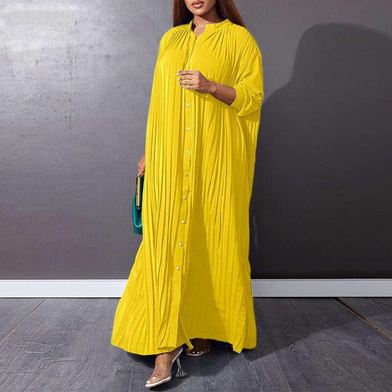 European And American Women's New Loose Single Breasted Pleated Cardigan Plus Size Dress, Fashionable Quality Classic