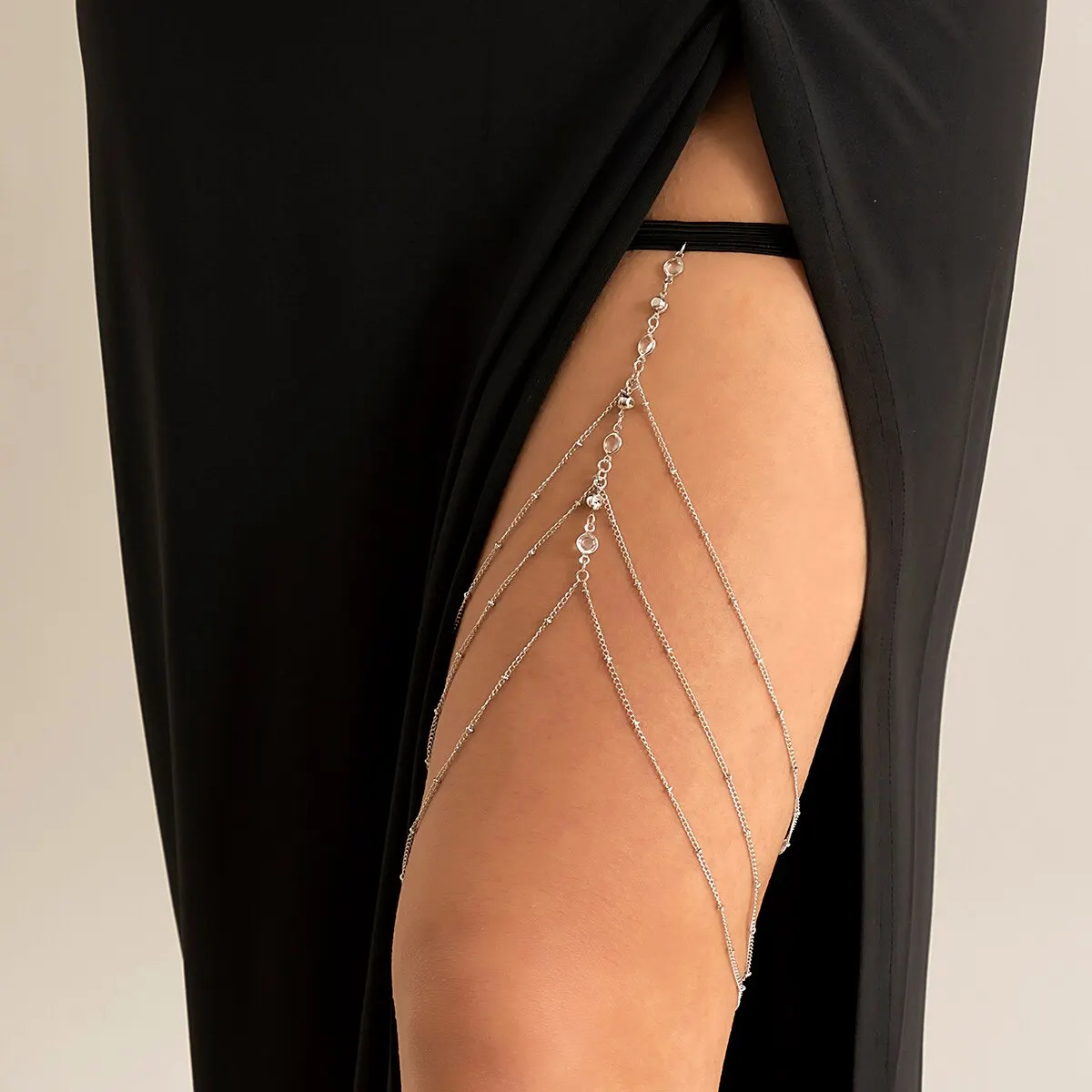 Boho Elastic Band Crystal Leg Thigh Chain for Women Summer Beach Sexy Tassel Multilayer Adjustable Body Jewelry Dress Decorate 241213