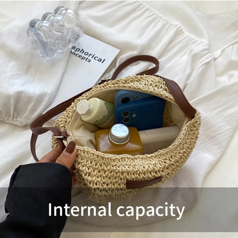 Straw Knitted Purses and Handbag Shoulder Bags Woven Side Bag for Ladies Woman Beach 241203