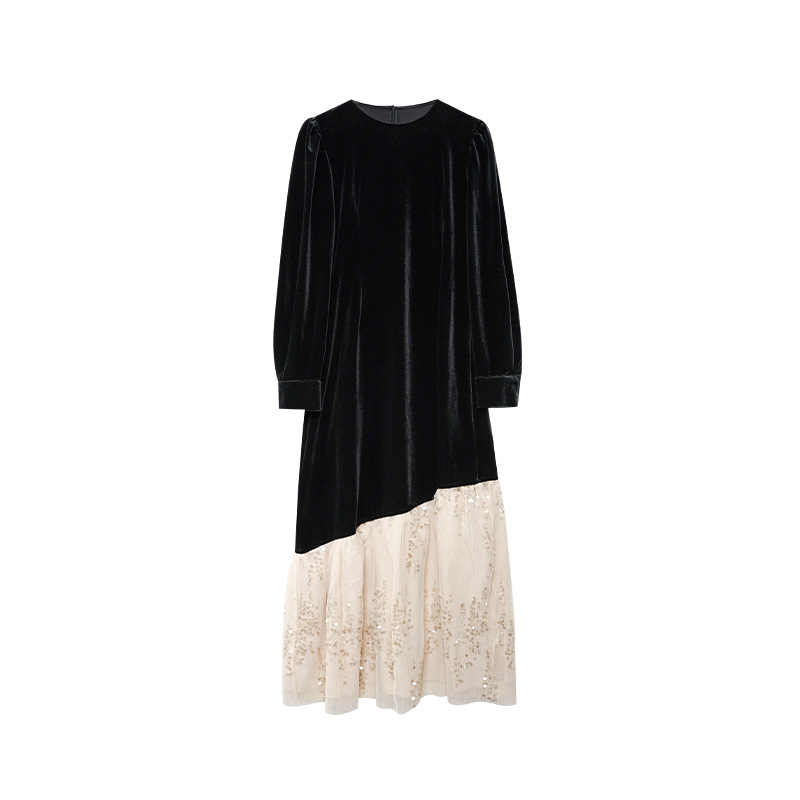 U108 Autumn Ladies Light Luxury High-end Splicing Velvet Dress for Women