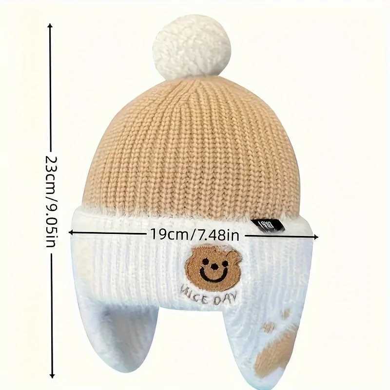 Baby wool hat cute bear ear protection hat children winter thickened warm knitted Korean version of the baby hatXJ241213