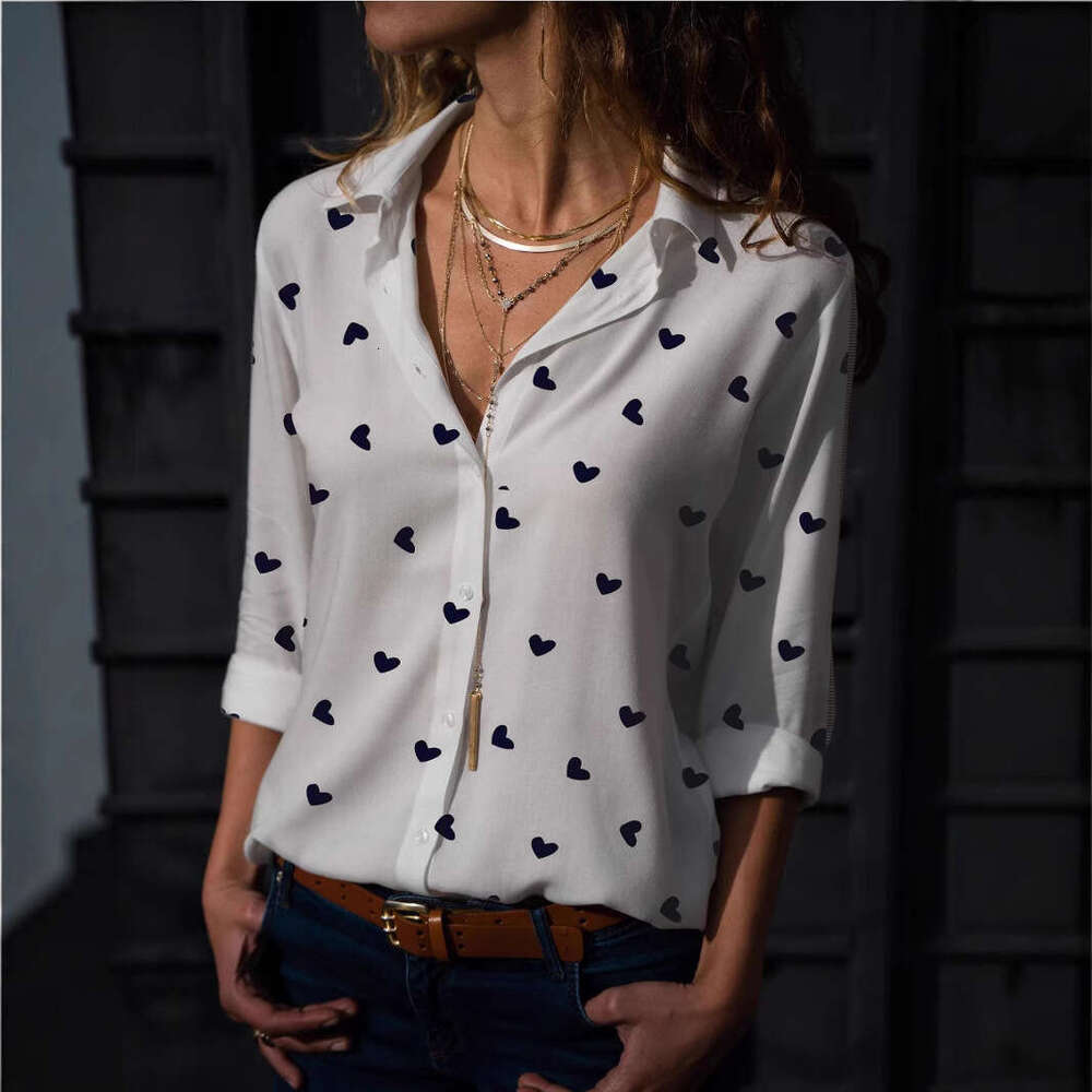 Women's Tops, Digital Long Sleeved Heart Printed Shirts, Women's Trendy Clothing, Fashionable And Casual Temperament