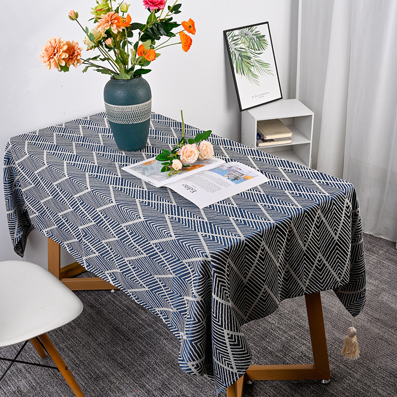 Simple Coffee Table Mat, Modern TV Cabinet Cloth, Long Cotton and Linen Square Tablecloth, Japanese Stripes