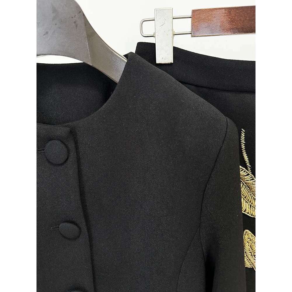 Ladies' Suit HIGH QUALITY Newest Fashion Designer Set Women's 3/4 Sleeve Beaded Cropped Jacket Midi Skirt Suit 2Pcs