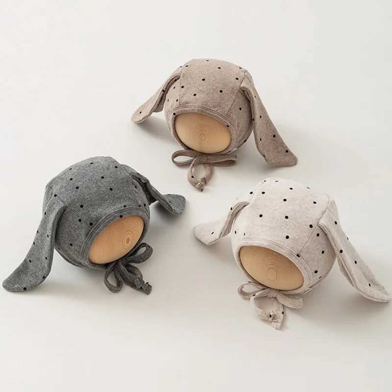 New 2024 Baby Bunny Hat Long Ears Infant Bonnet Kids Cap Newborn Beanie Dot Cotton Toddler Hats for Girls Boys 0-12MXJ241213